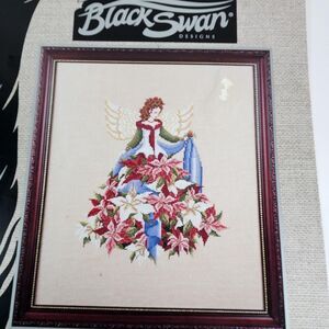 Black Swan POINSETTIA Cross Stitch Pattern Retired Fairy Flower Angel VTG Weaver
